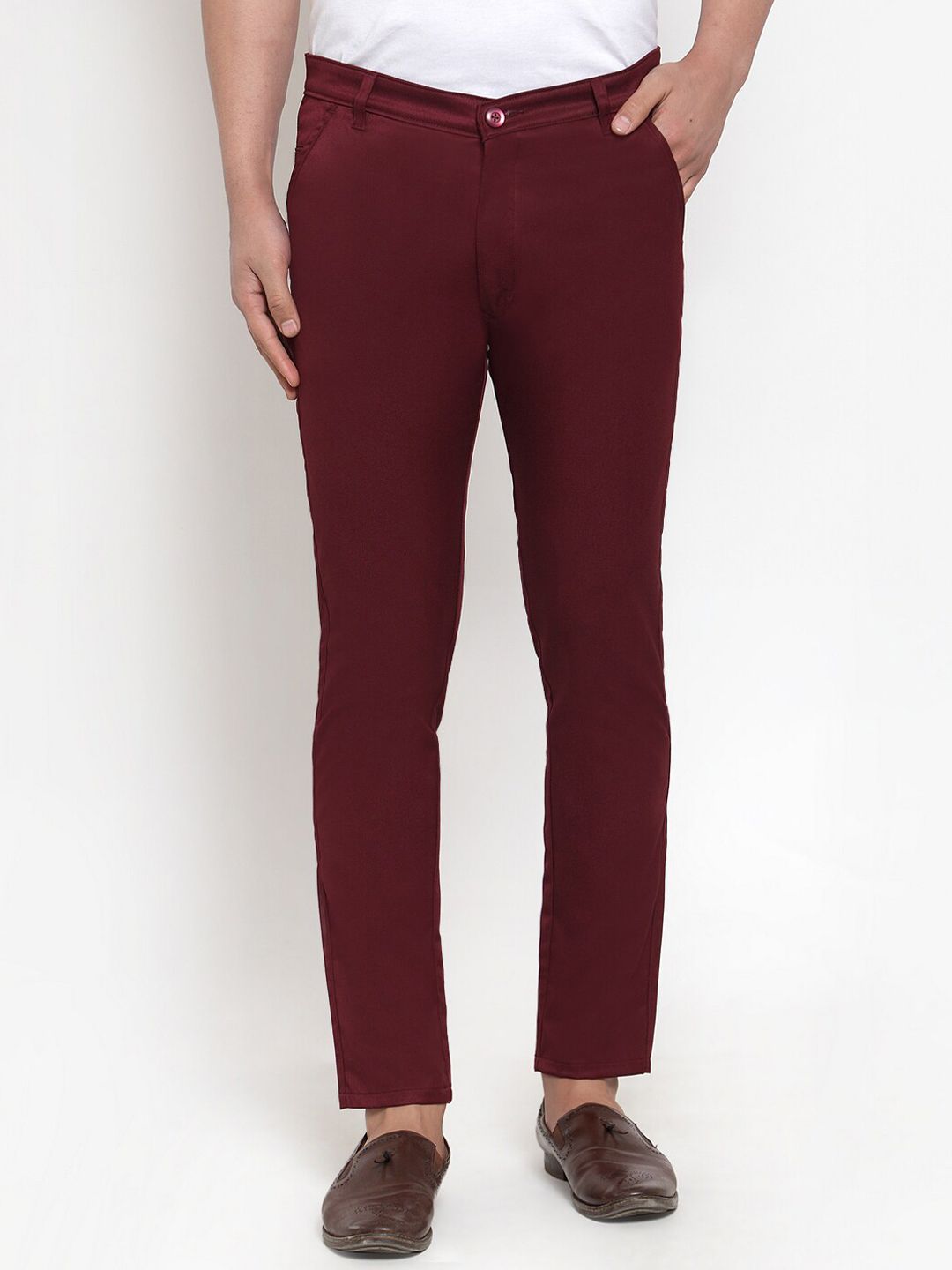 JAINISH Men Maroon Tapered Fit Casual Trousers-image-11