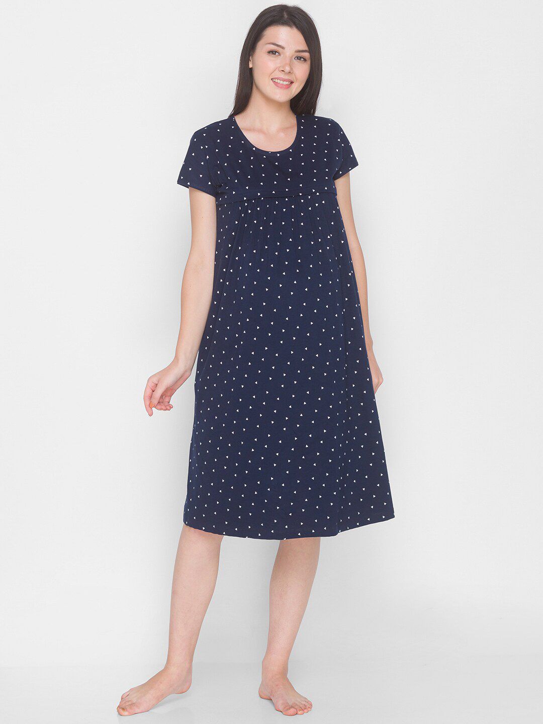 AV2 Women Navy Blue Printed Maternity Nightdress-image-29