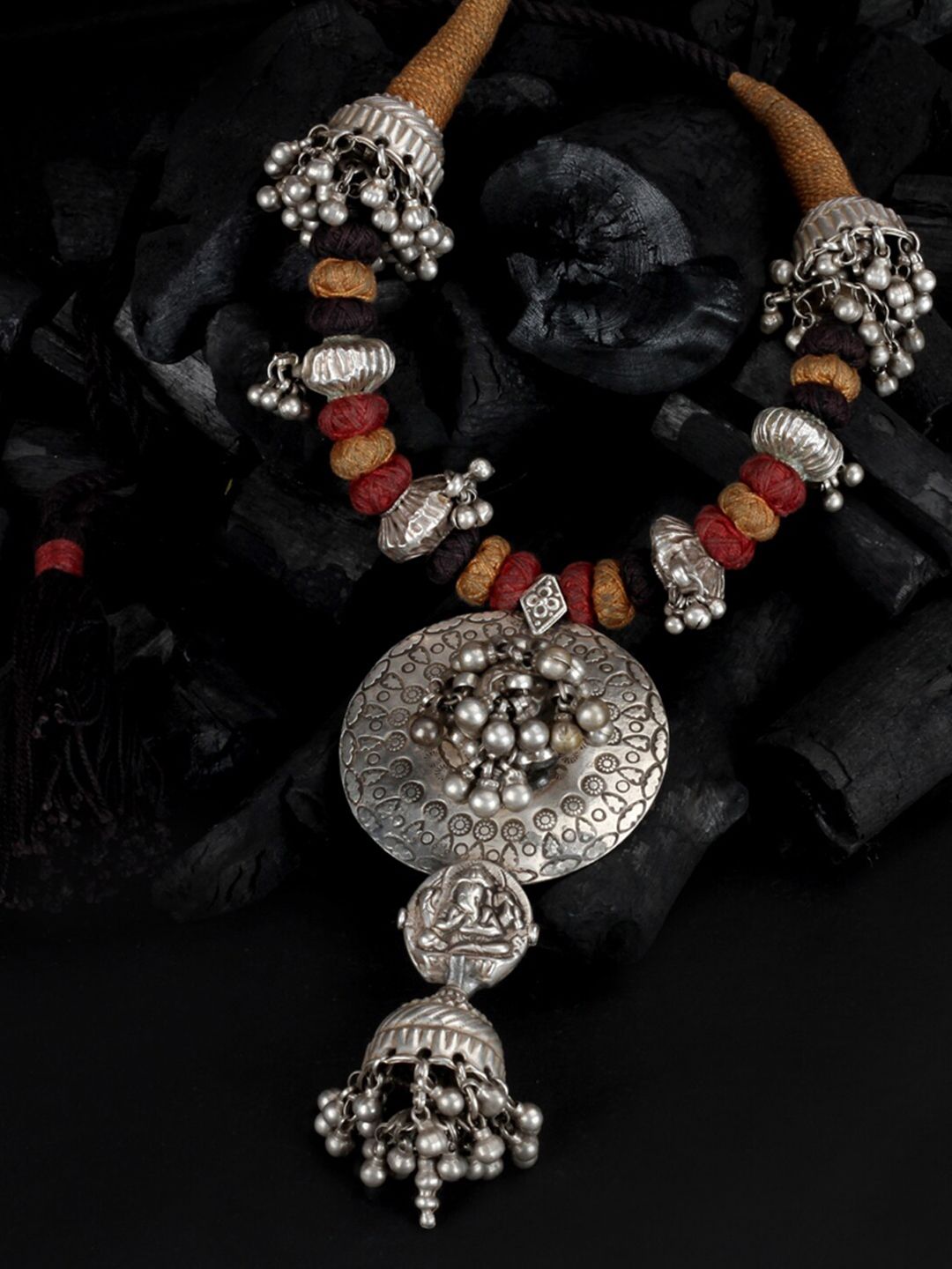SANGEETA BOOCHRA Women Silver-Toned & Red Silver Handcrafted Necklace-image-12