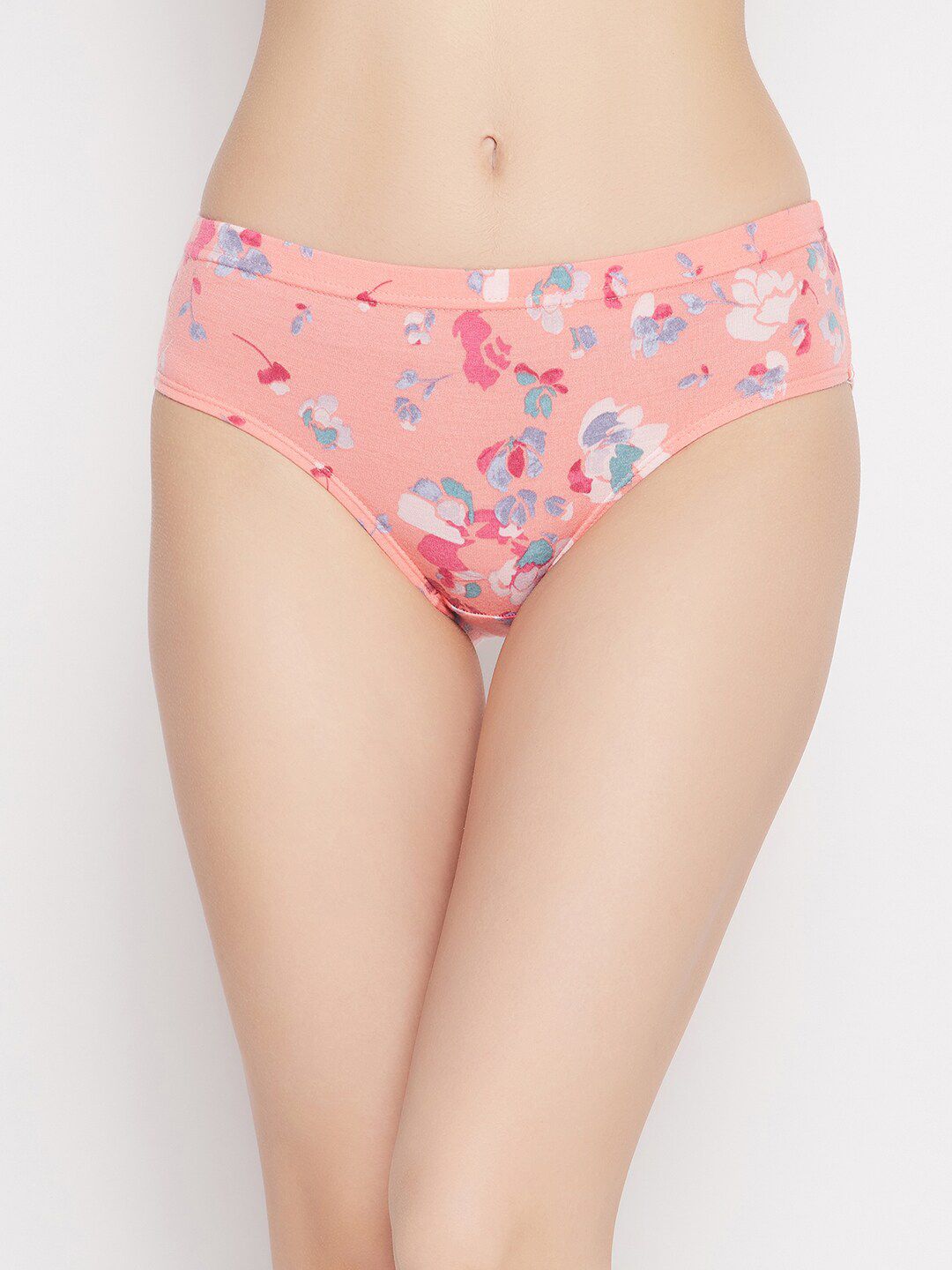 Clovia Women Peach-Coloured & Blue Floral Printed Cotton Hipster Briefs-picture-15