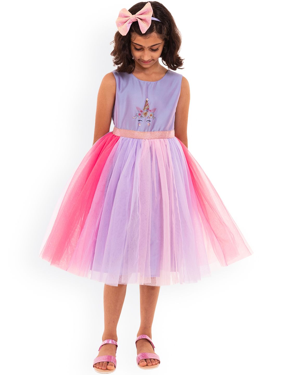 A Little Fable Lavender & Pink Colourblocked Dress-picture-34