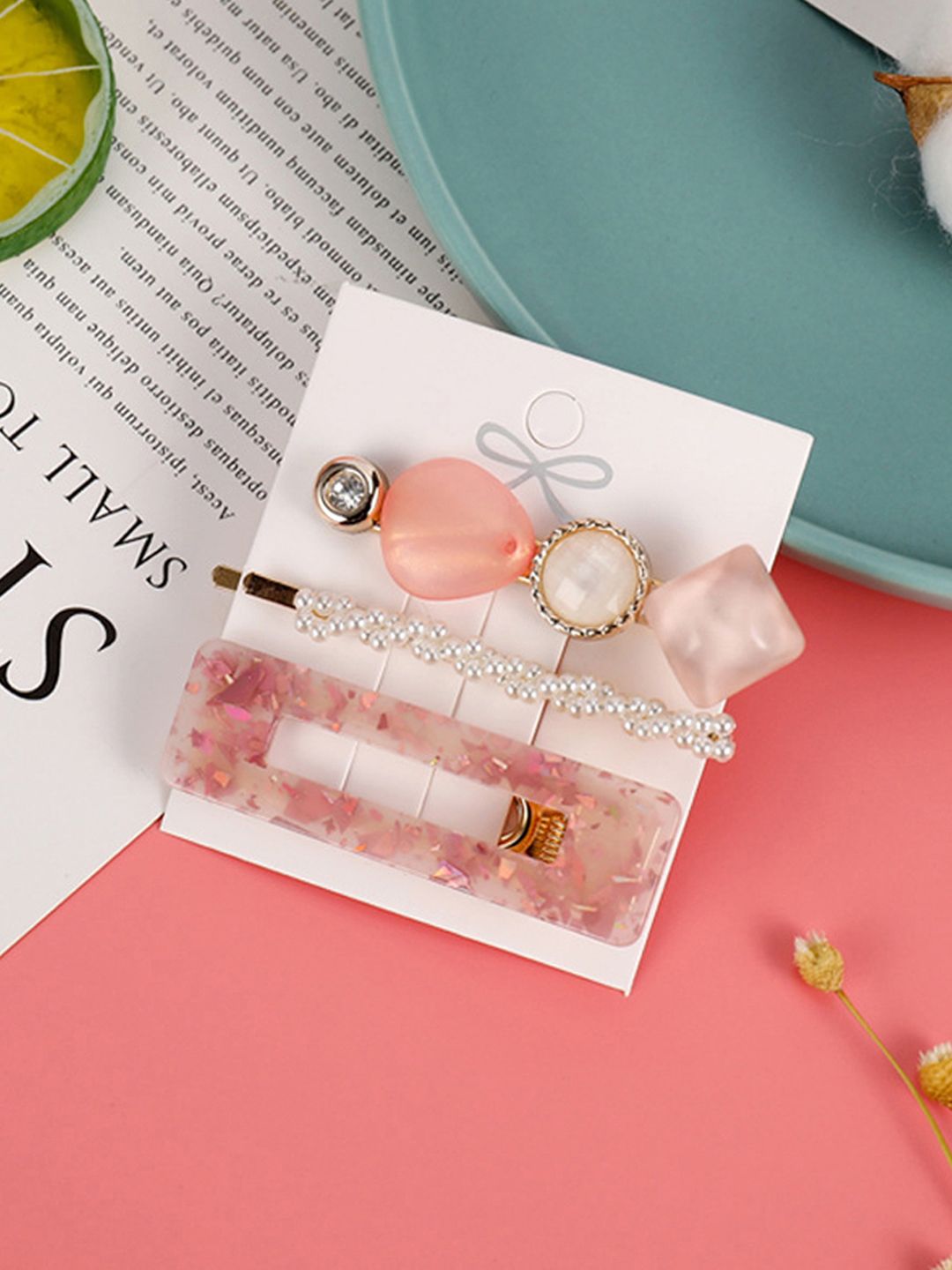 Jewels Galaxy Women Pink & White Set of 3 Alligator Hair Clip-picture-21