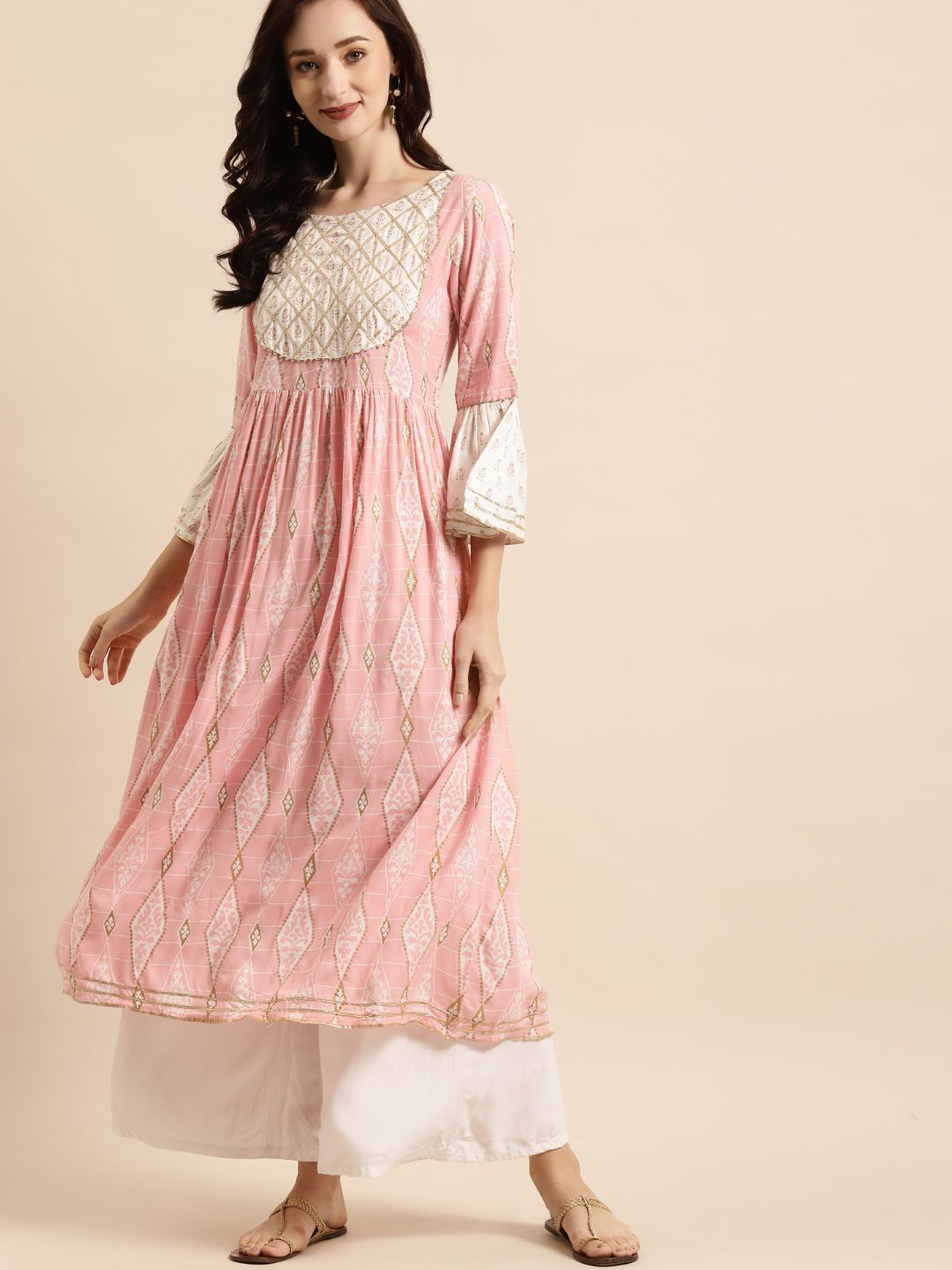 RANGMAYEE Women Pink & White Printed Floral Liva Kurta-picture-27