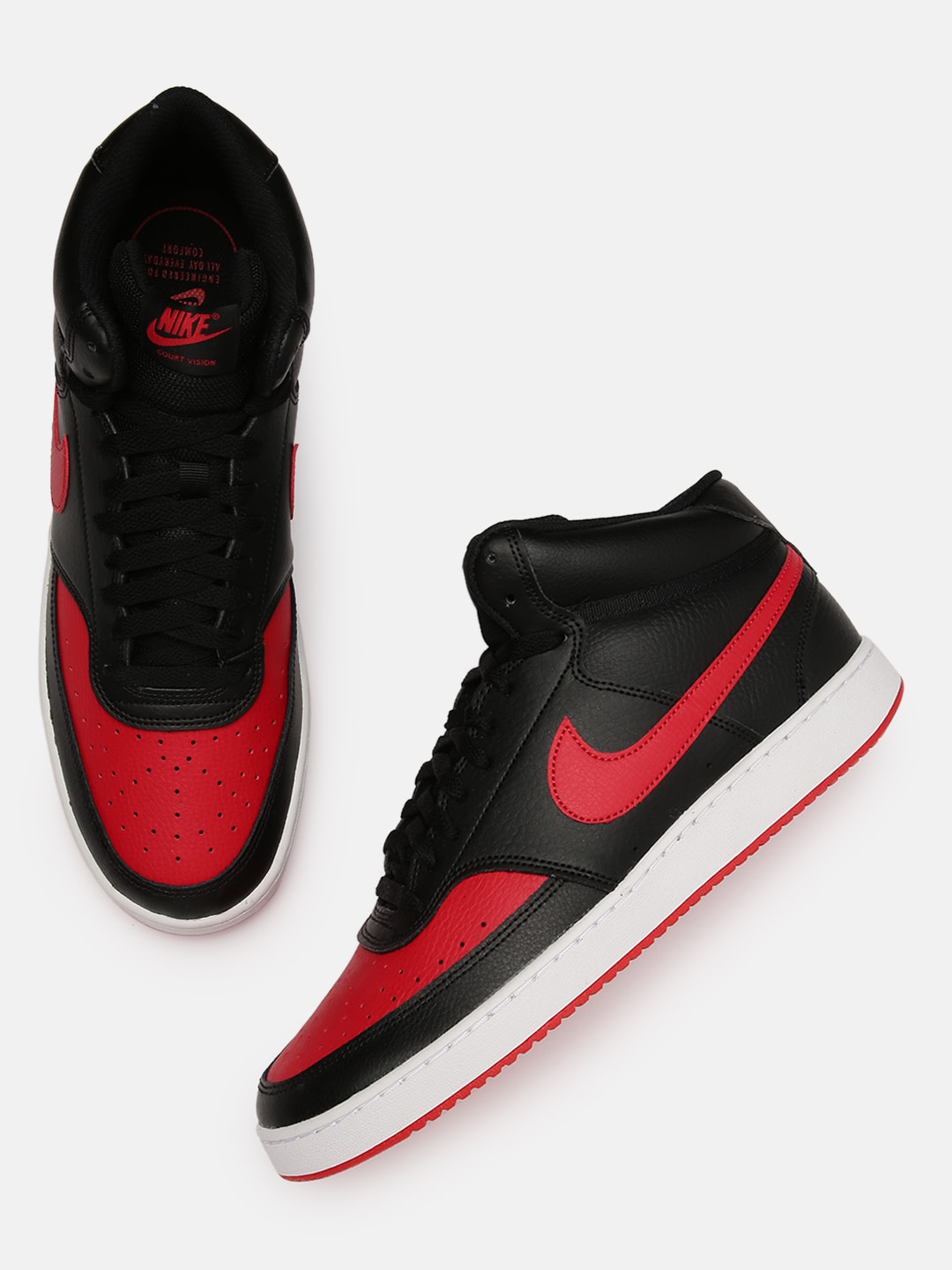 Nike Men Black & Red Colourblocked Court Vision Mid-Top Sneakers ...