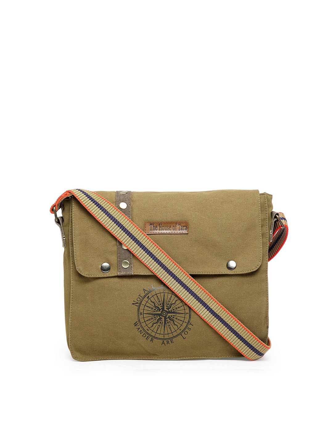 The House of Tara Unisex Khaki-Coloured Printed Messenger Bag-picture-13