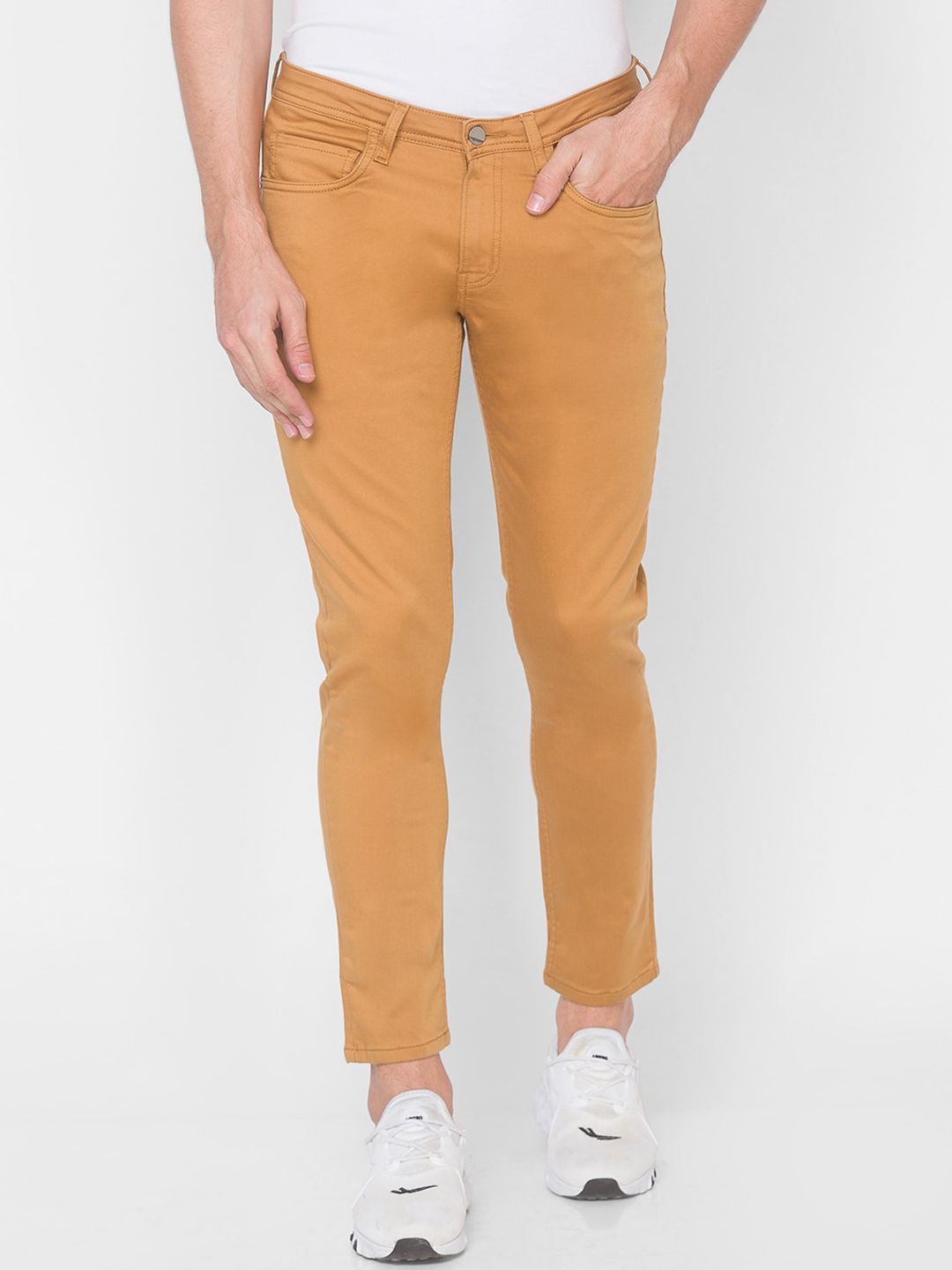 Spykar Casual Trousers  Buy Spykar Men Khaki Cotton Slim Fit Ankle Length Trousers  Online  Nykaa Fashion