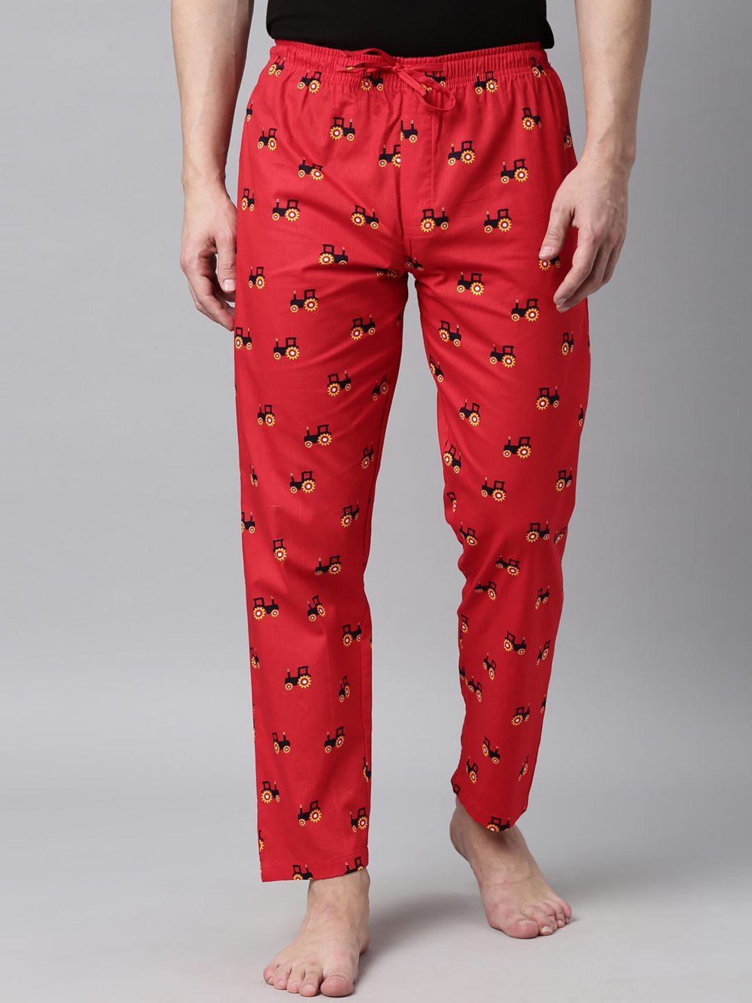 Joven Men Red & Black Printed Cotton Lounge Pants-picture-16