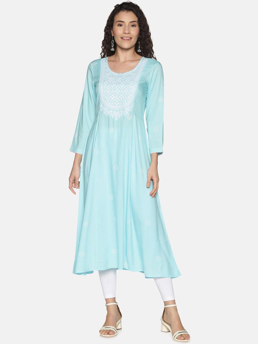 Saffron Threads Women Turquoise Blue Embroidered Thread Work Kurta-picture-12