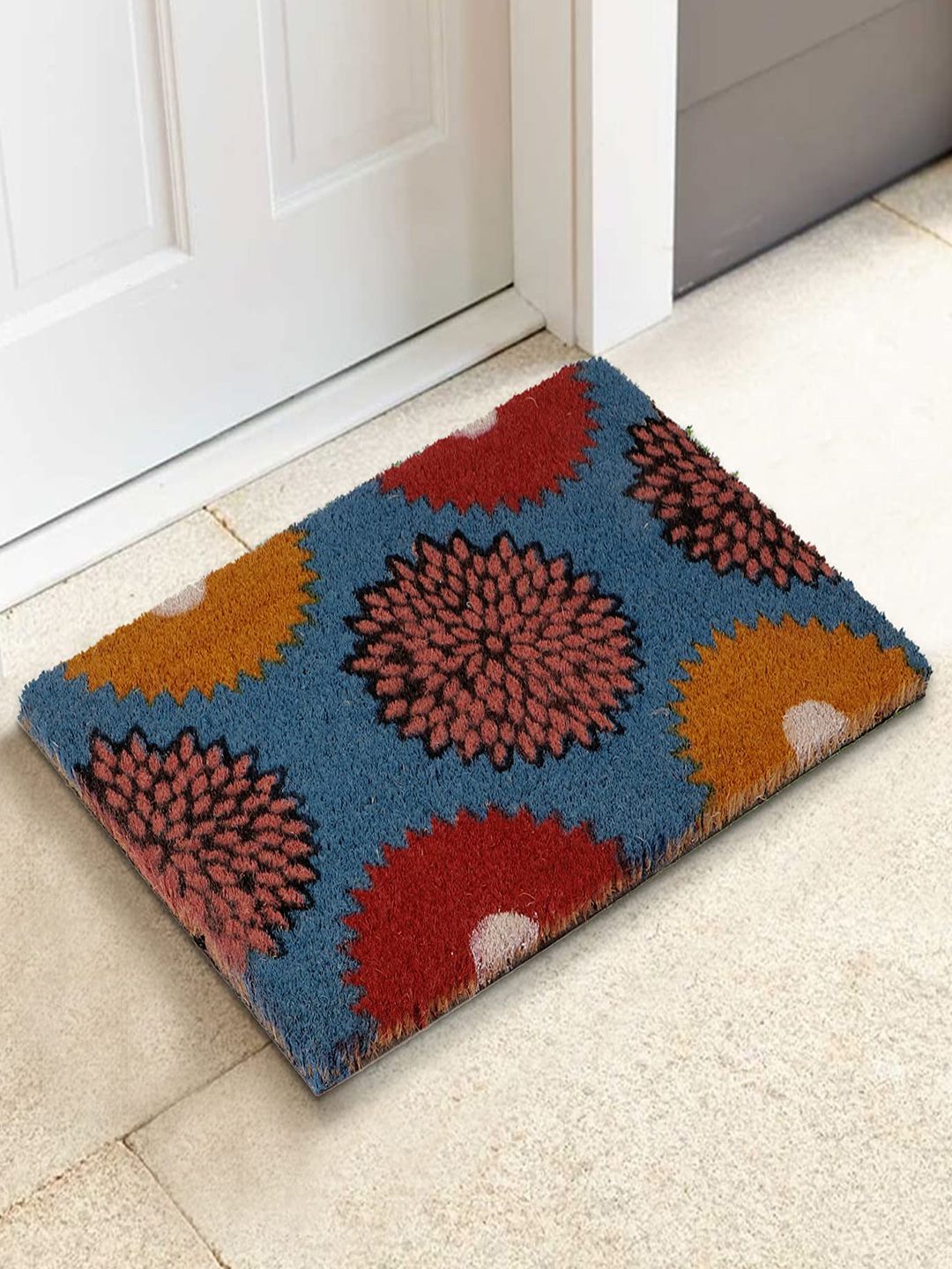 HOKIPO Navy Blue & Brown Coconut Coir Printed Doormat-picture-9