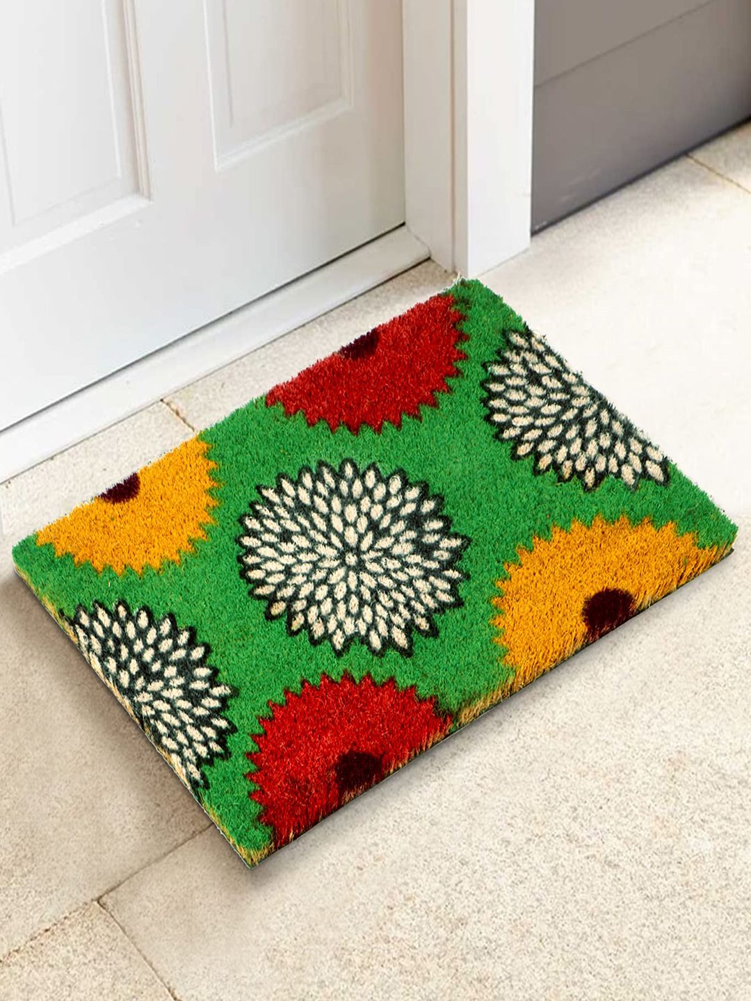 HOKIPO Green & Yellow Printed Anti-Skid Coir Doormat-image-36
