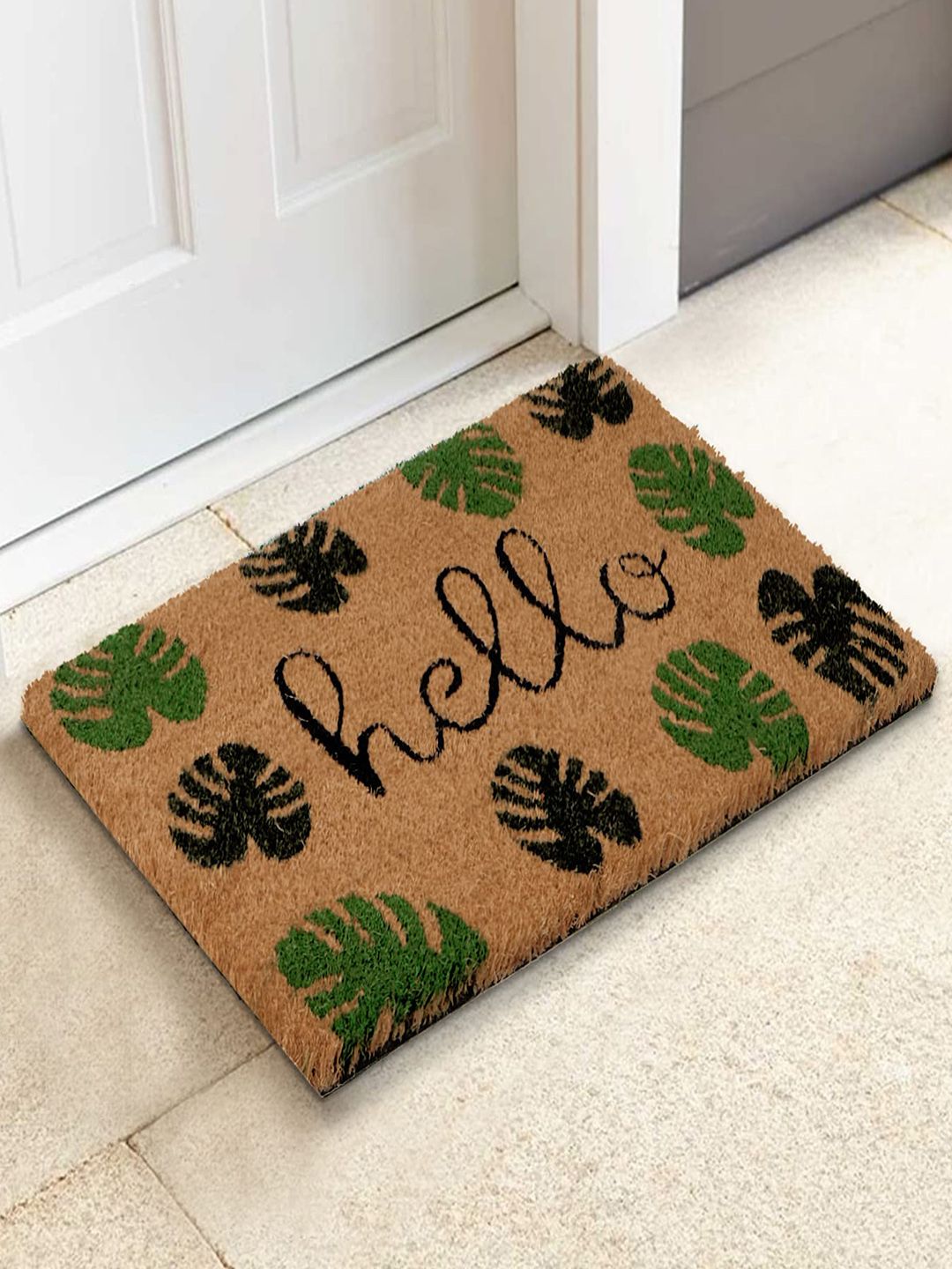 HOKIPO Brown & Green Printed Anti-Skid Coir Doormat-picture-1