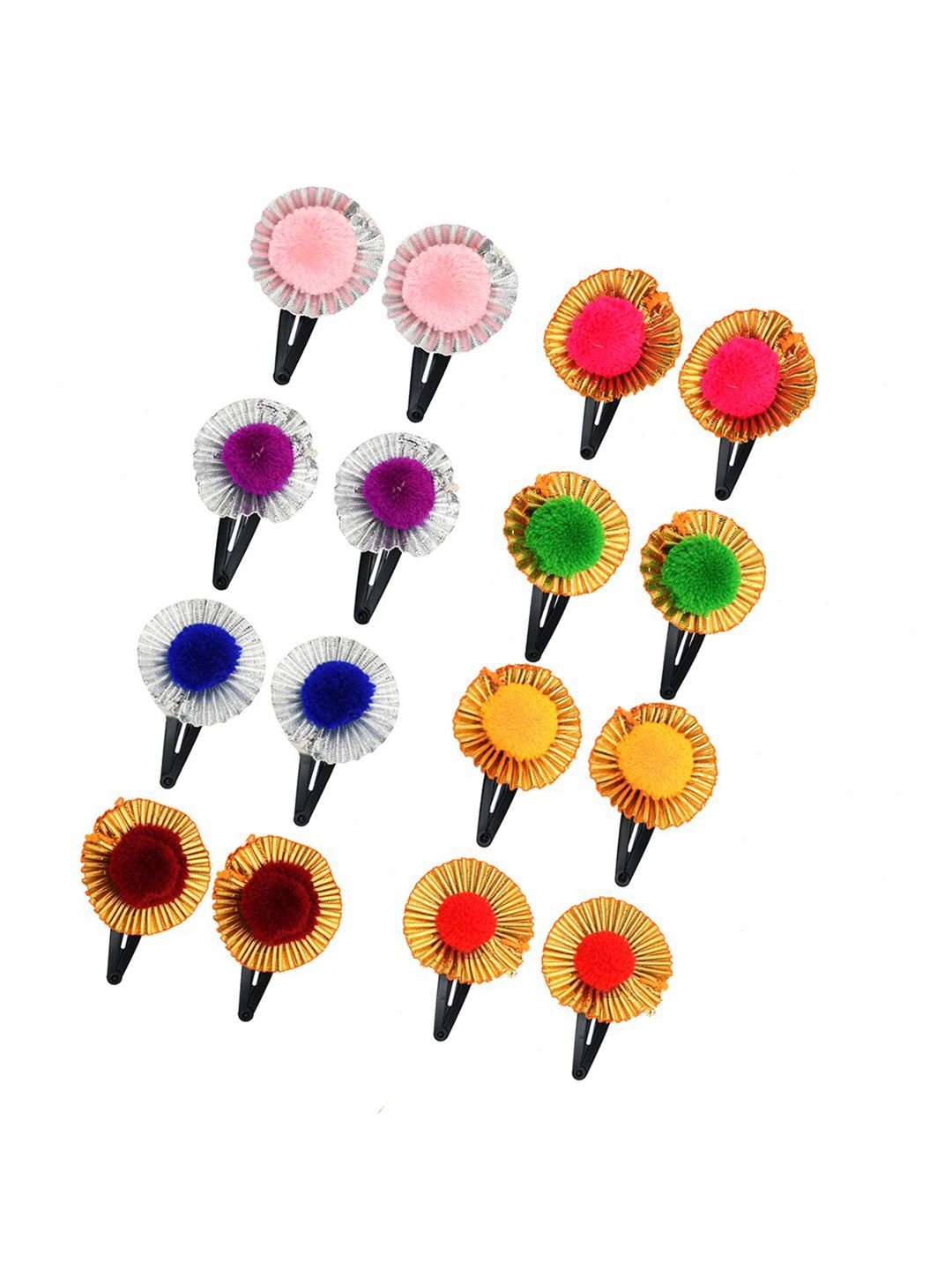 FUNKRAFTS Girls Pack Of 8 Multicolored Pom Pom Hair Clips-picture-28