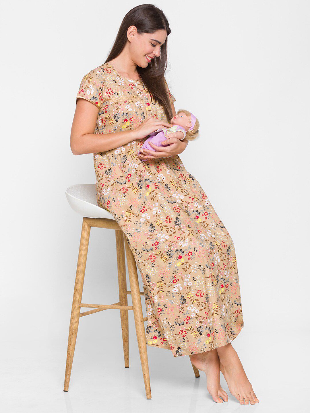 AV2 Beige Printed Maxi Nightdress-picture-45