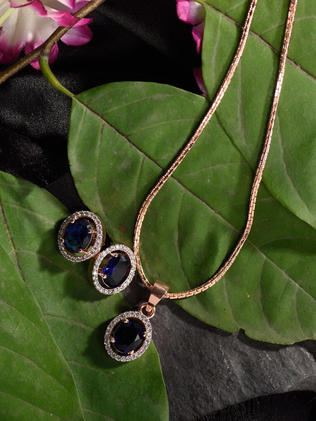 Saraf RS Jewellery Rose Gold-Plated Blue & White AD-Studded Handcrafted Jewellery Set-picture-28