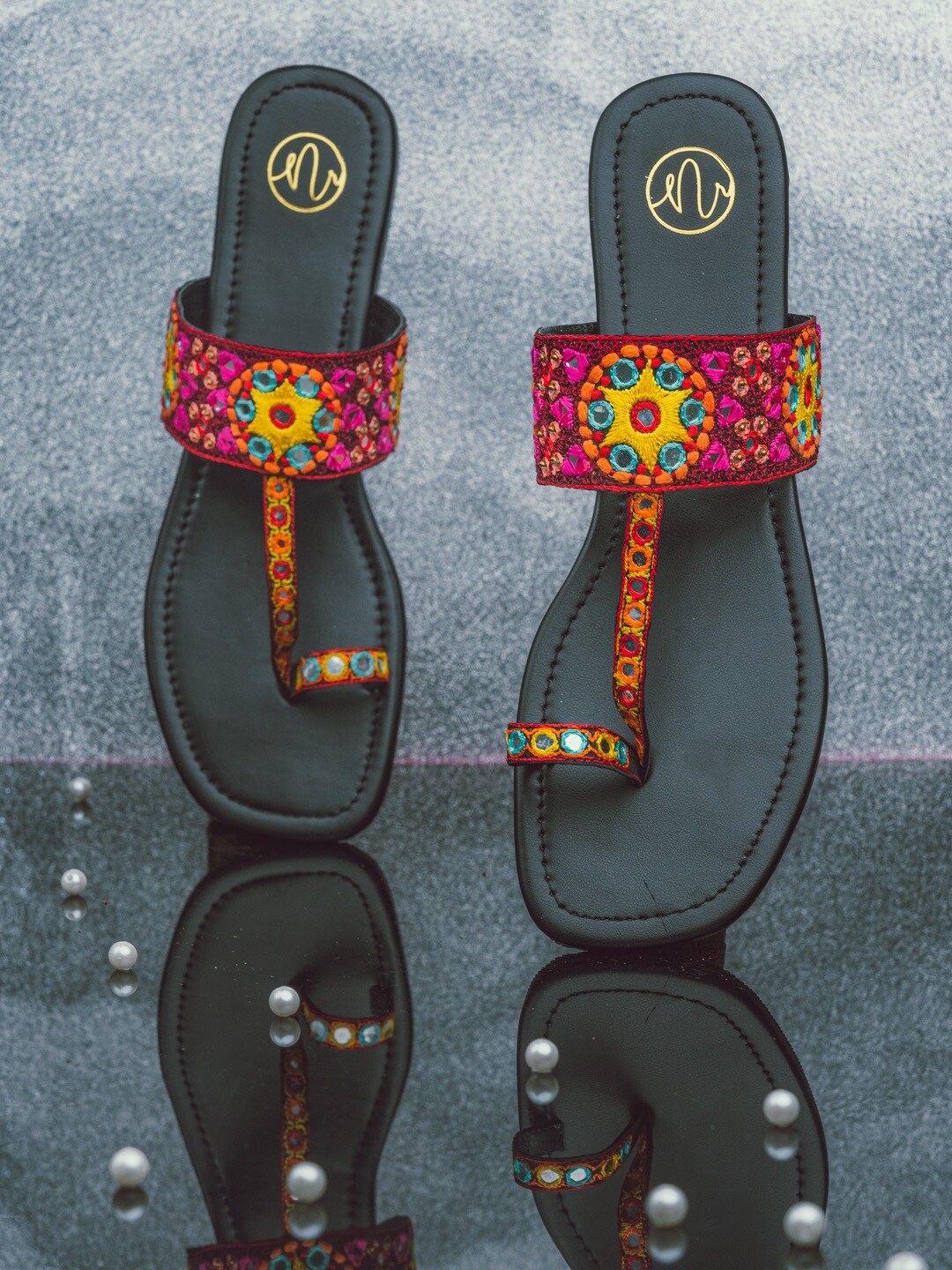 NR By Nidhi Rathi Women Multicoloured Embellished One Toe Flats