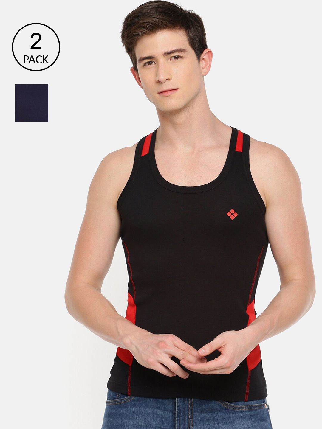Dollar Bigboss Men Assorted Pack of 2 Cotton Racerback Styled Gym Vest-picture-23