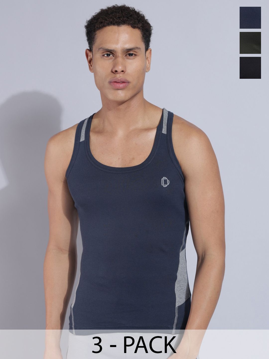 Dollar Bigboss Men Assorted Pack of 3 Cotton Racerback Styled Gym Vests-picture-27