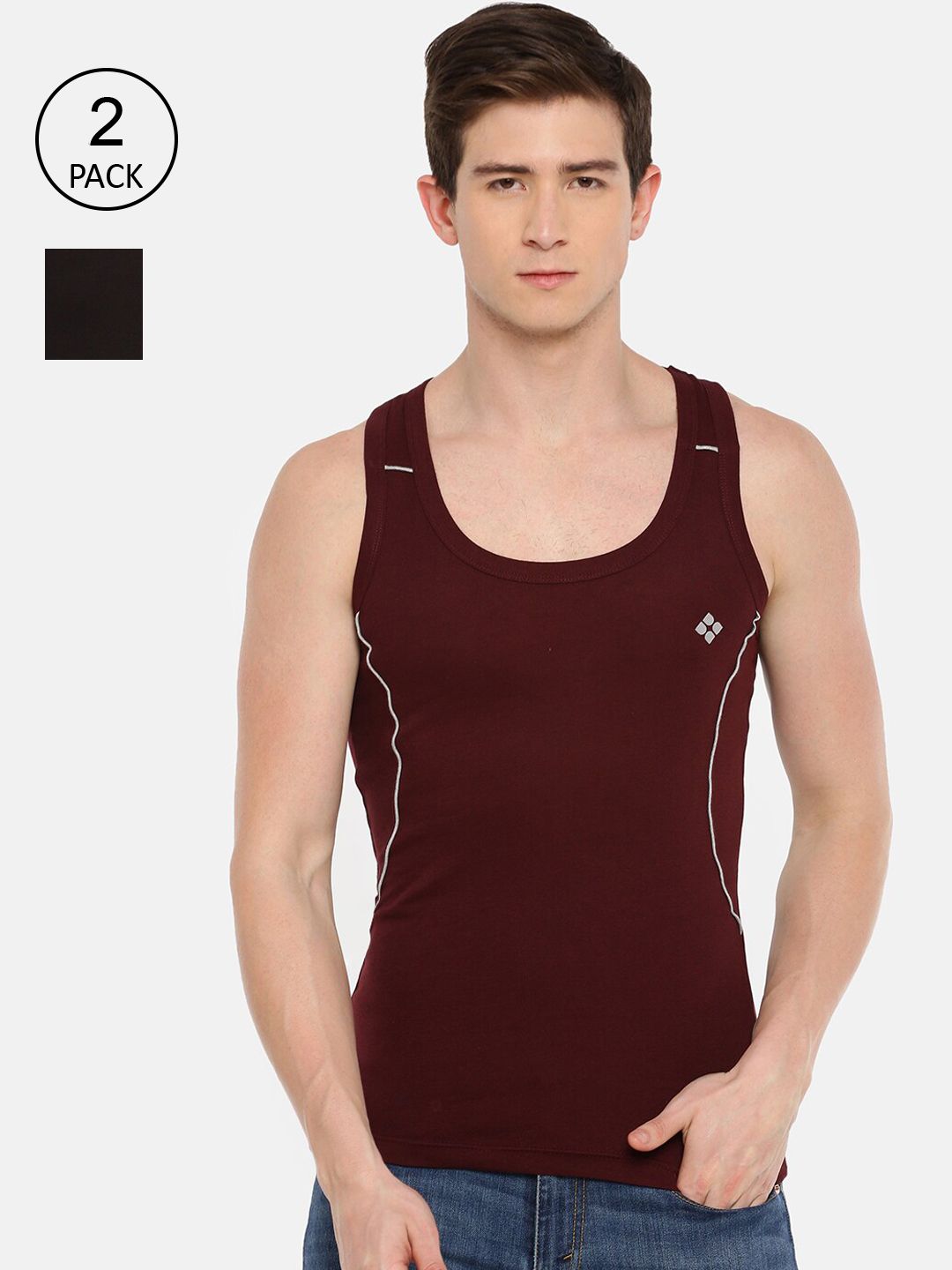Dollar Bigboss Men Assorted Pack of 2 Cotton Racerback Styled Gym Vest-picture-19