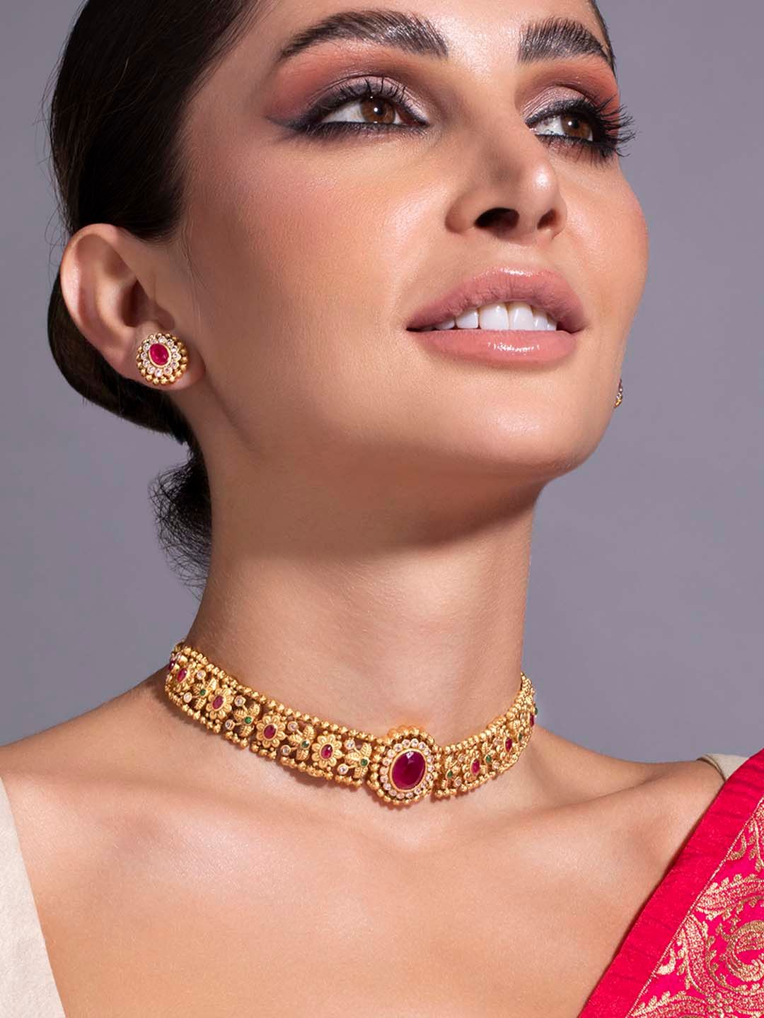 Rubans 24K Gold Plated Handcrafted Intricate Choker Jewellery Set