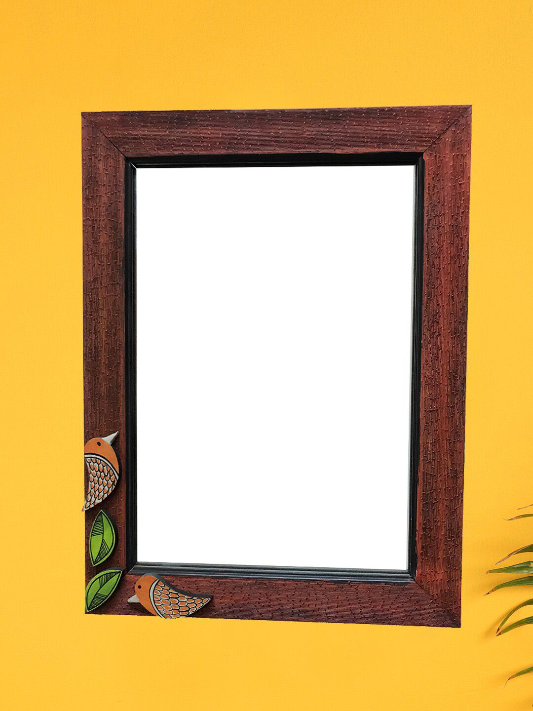 AAKRITI ART CREATIONS Brown & Green Handcrafted Wall Mirror With Wooden Frame-picture-31