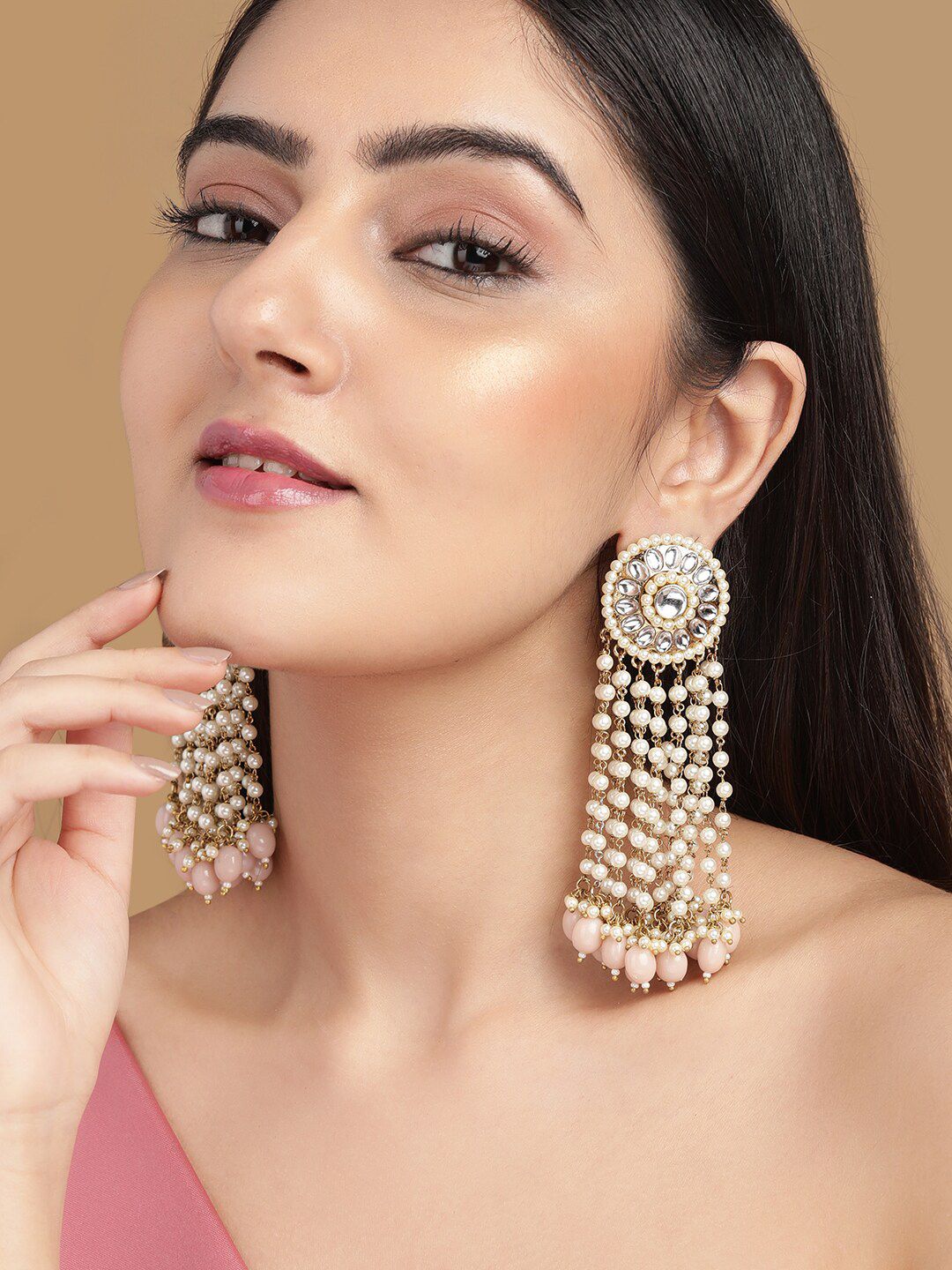 Rubans Gold-Plated & White Kundan Classic Jhumkas Earrings-picture-12