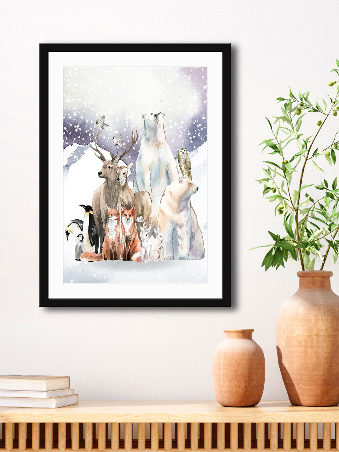 999Store White & Brown Group Of Wild Animals HD Printed Framed Wall Art-picture-22