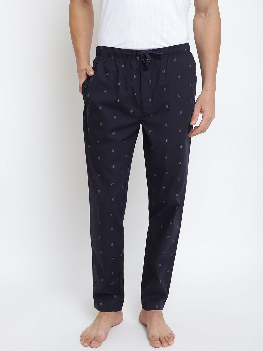 van heusen innerwear Van Heusen Men Navy-Blue Printed Pure Cotton Lounge Pants-picture-11