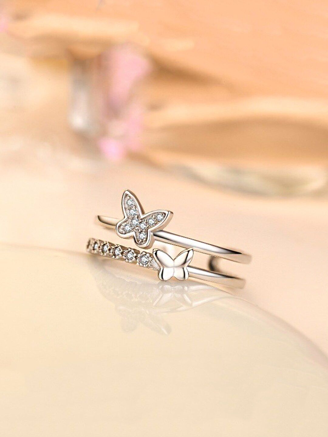 Yellow Chimes Rhodium-Plated & White CZ-Studded Adjustable Finger Ring-picture-40