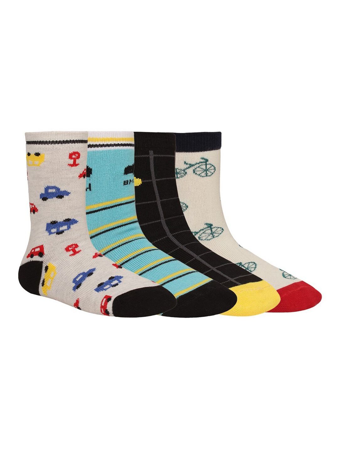 Creature Unisex Kids Pack Of 4 Assorted Calf-Length Cotton Socks-image-7