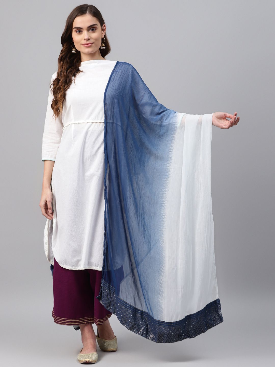 Rangriti White & Blue Ombre Dyed Dupatta-image-7