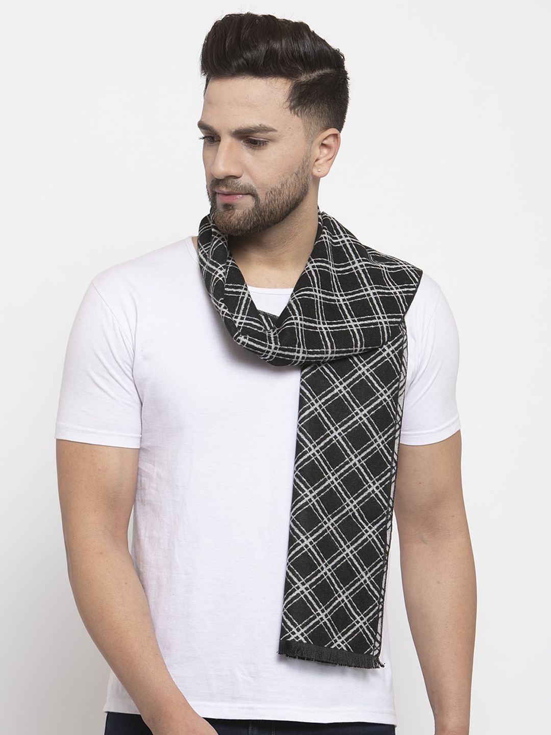 Calvadoss Men Black & White Checked Regular-Fit Mufflers-image-21