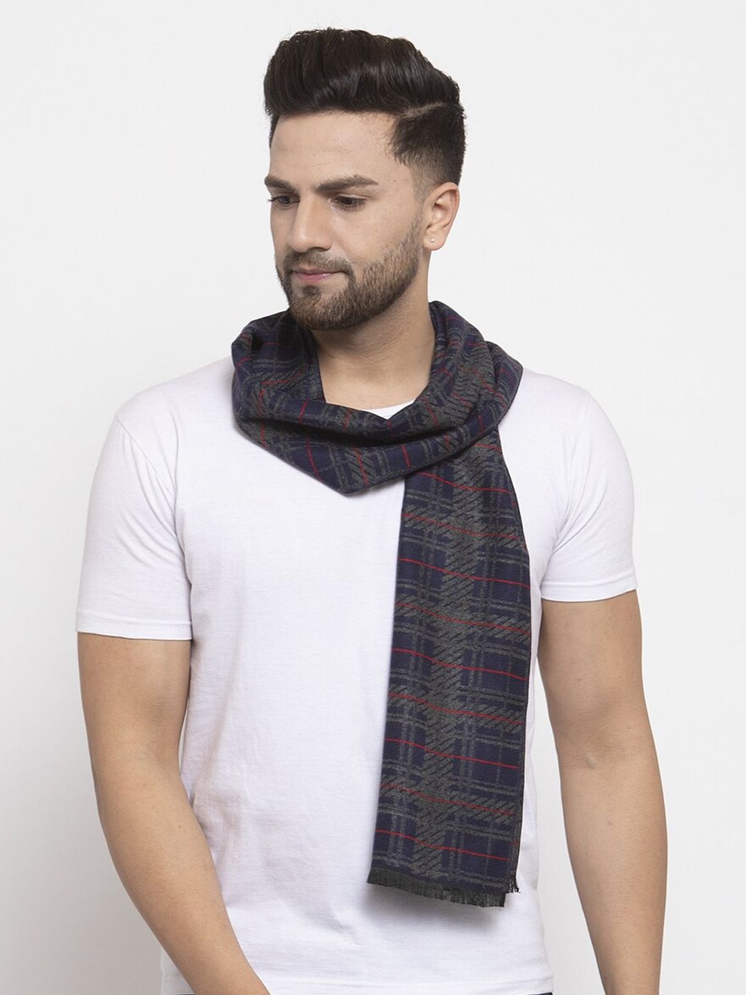 Calvadoss Men Blue & Red Checked Regular-Fit Mufflers-image-2