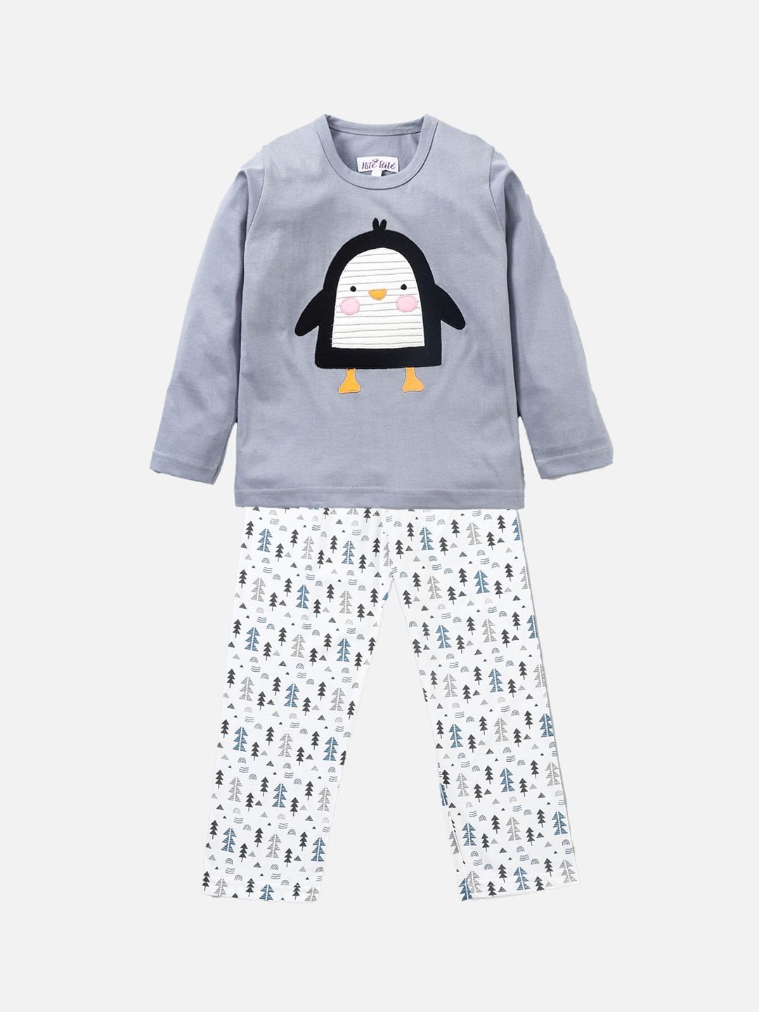 Nite Flite Unisex Kids White & Grey Pure Cotton Printed Night suit-picture-14