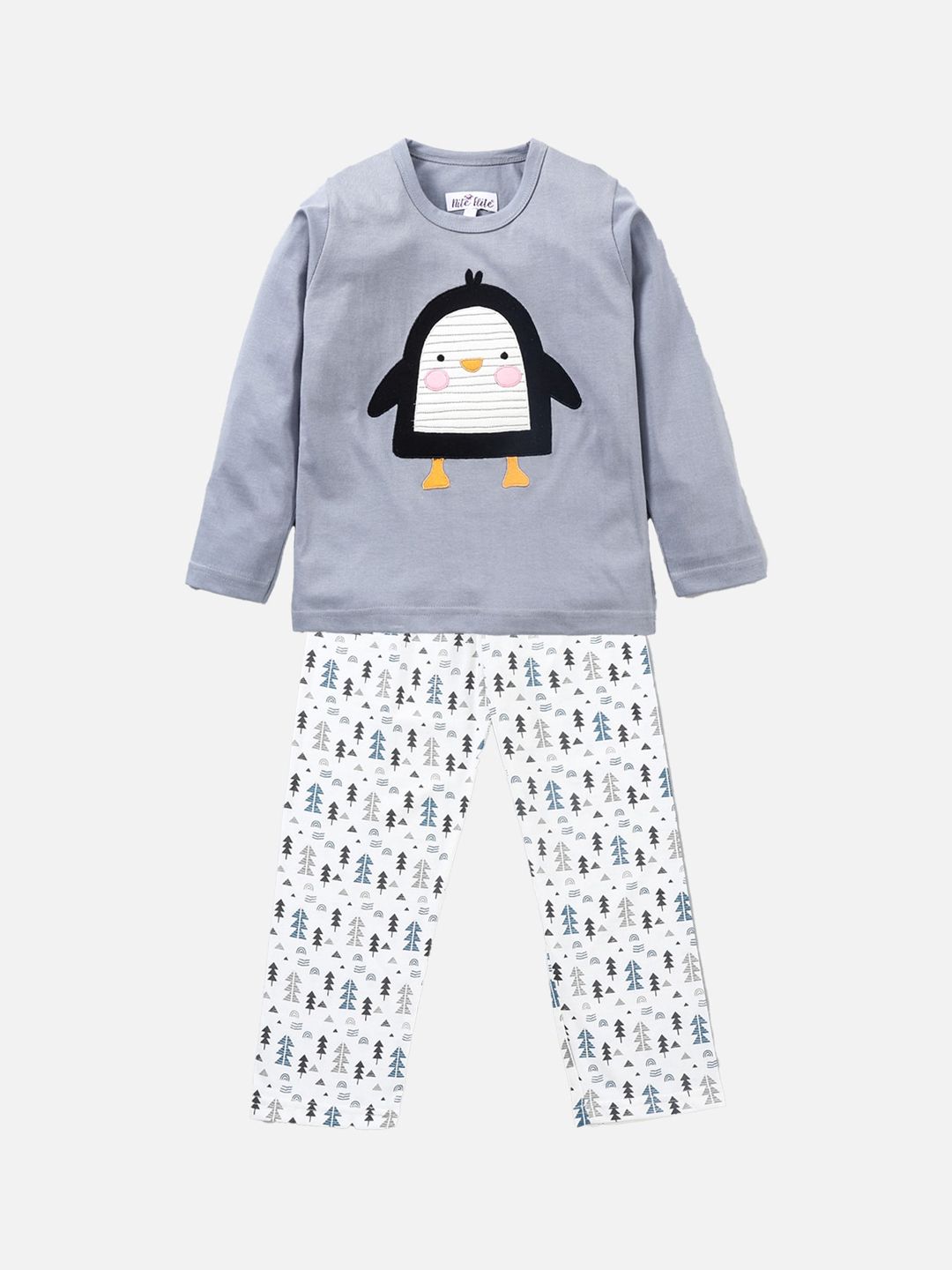 Nite Flite Unisex Kids White & Grey Pure Cotton Printed Night suit-picture-13