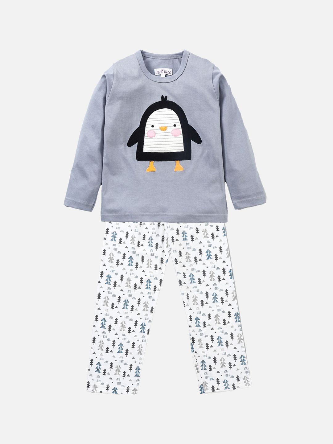 Nite Flite Unisex Kids White & Blue Pure Cotton Printed Night suit-picture-12