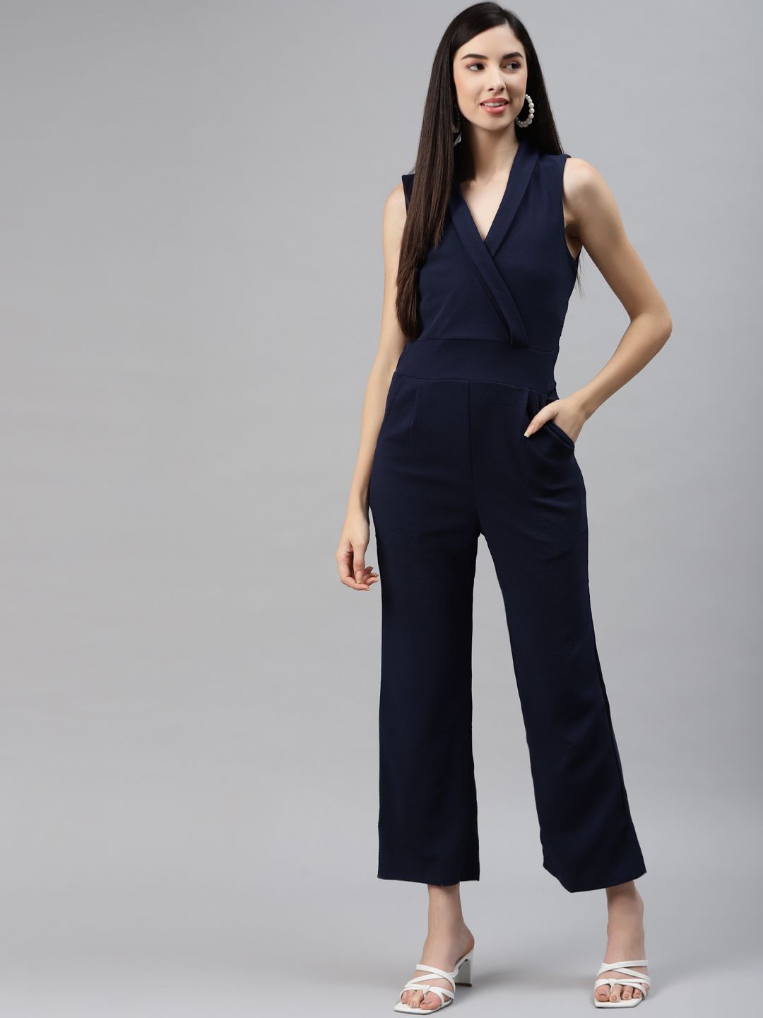 Sasimo Navy Blue Sleeveless Basic Jumpsuit-picture-22