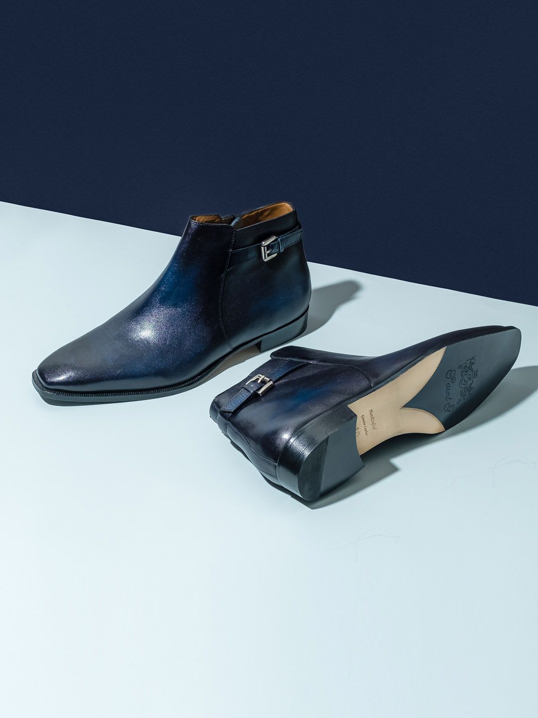 Saint G Men Blue Solid Leather Formal Boots-image-10