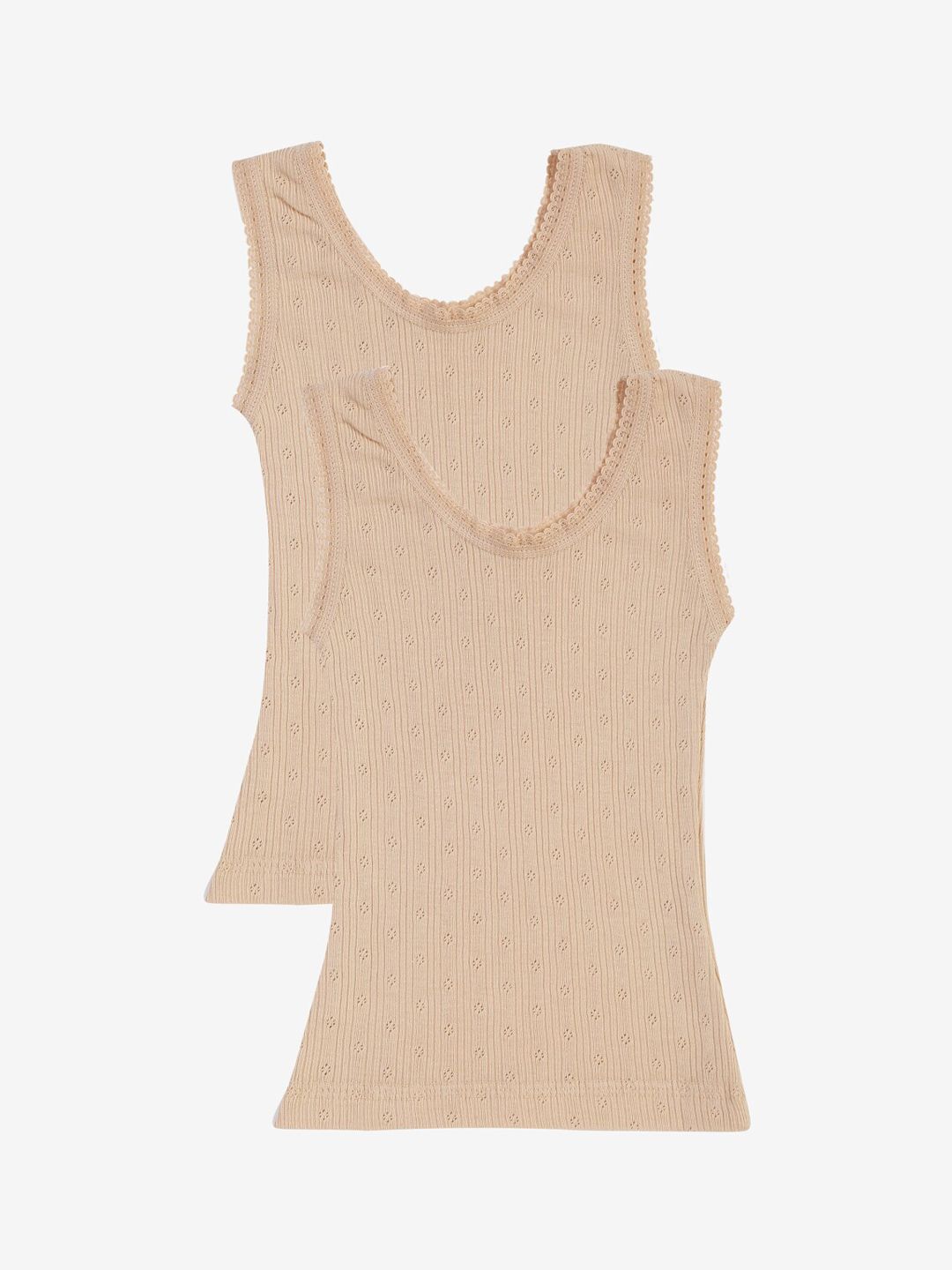 Kanvin Girls Pack Of 2 Beige Self Design Thermal Tops-picture-25