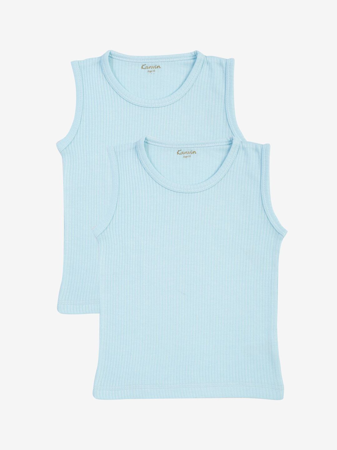 Kanvin Boys Pack Of 2 Blue Ribbed Thermal Vests-picture-15