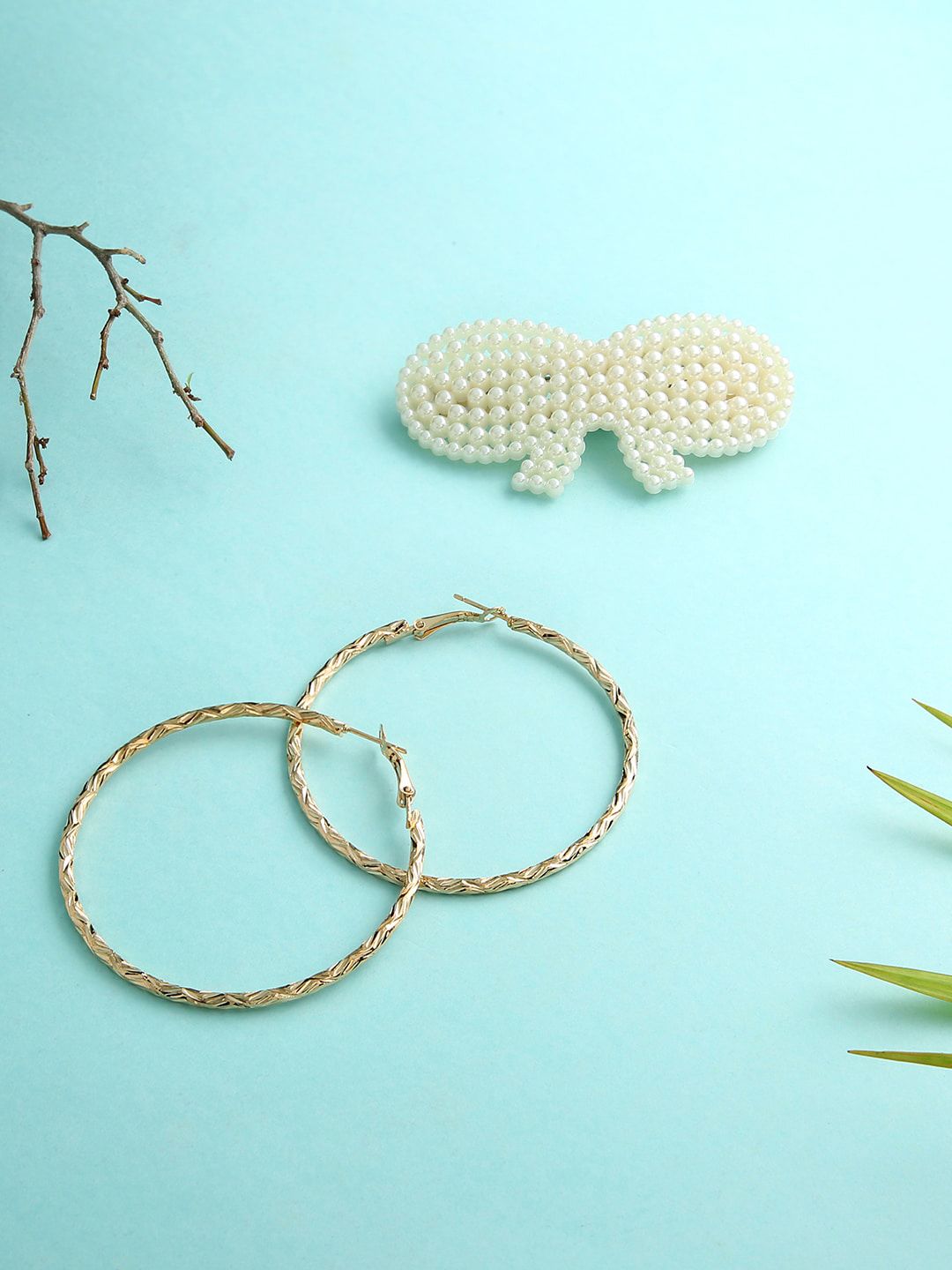 justpeachy Combo Of Gold-Toned Contemporary Hoop Earrings With Embellished Clip-image-28