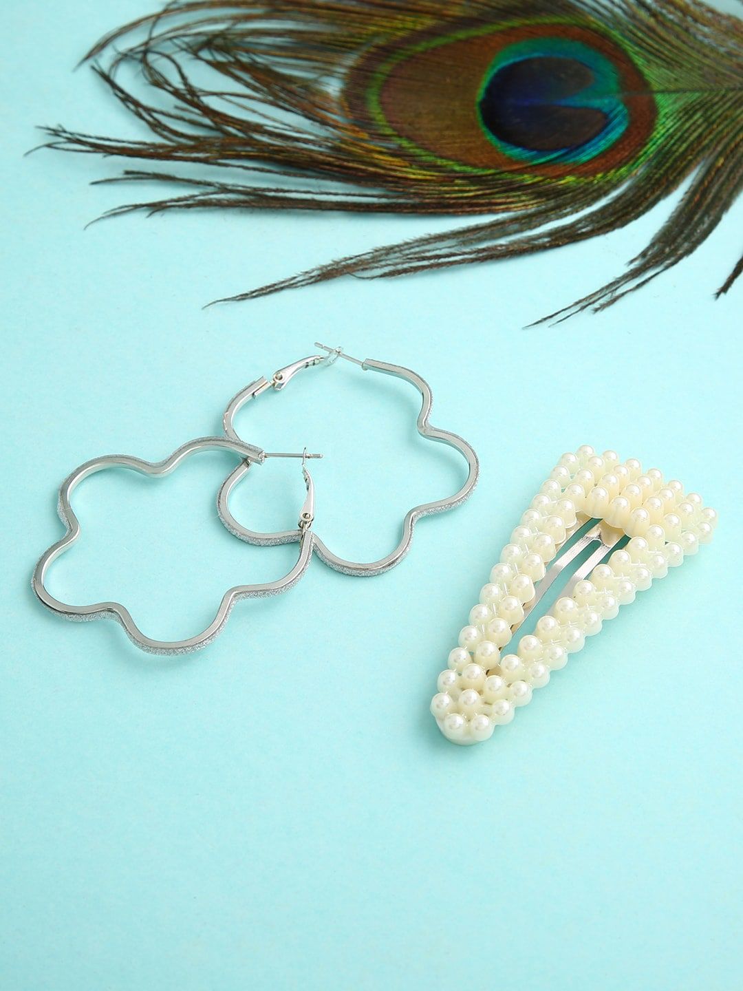 dressberry justpeachy Set of 2 Silver-Toned Contemporary Hoop Earrings & Clip Combo-picture-22