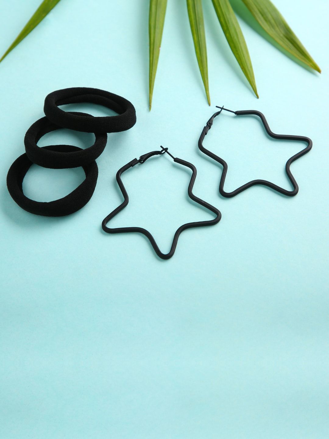 dressberry justpeachy Women Black Star Shaped Handcrafted Hoop Earrings With Pony Tail Holders-picture-19