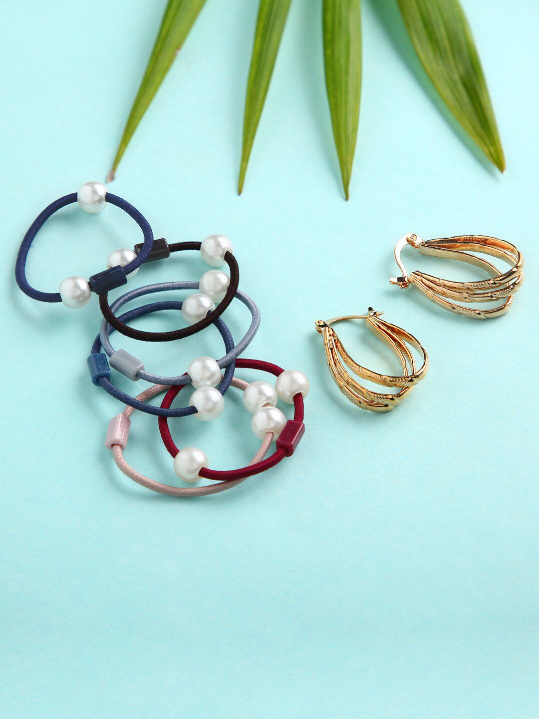 dressberry justpeachy Gold-Toned Contemporary Hoop Earrings & Hair Tie Combo-picture-23