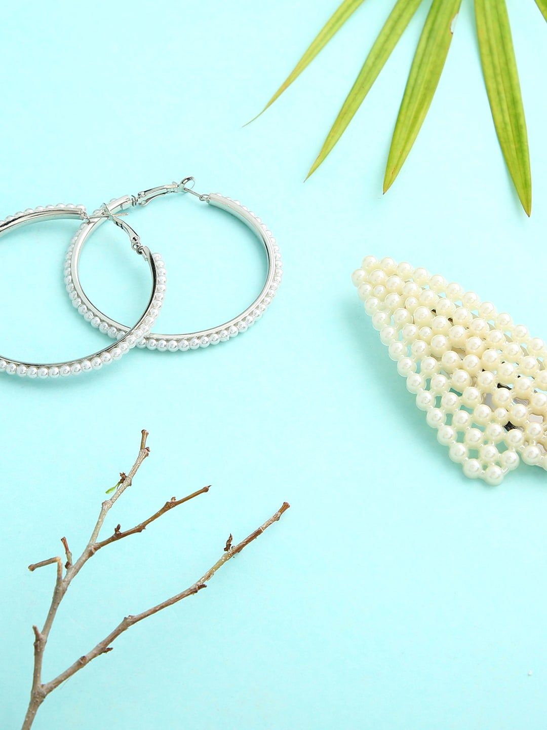 dressberry justpeachy Silver-Toned & Plated Beaded Contemporary Hoop Earrings With Back Hair Clip-picture-56