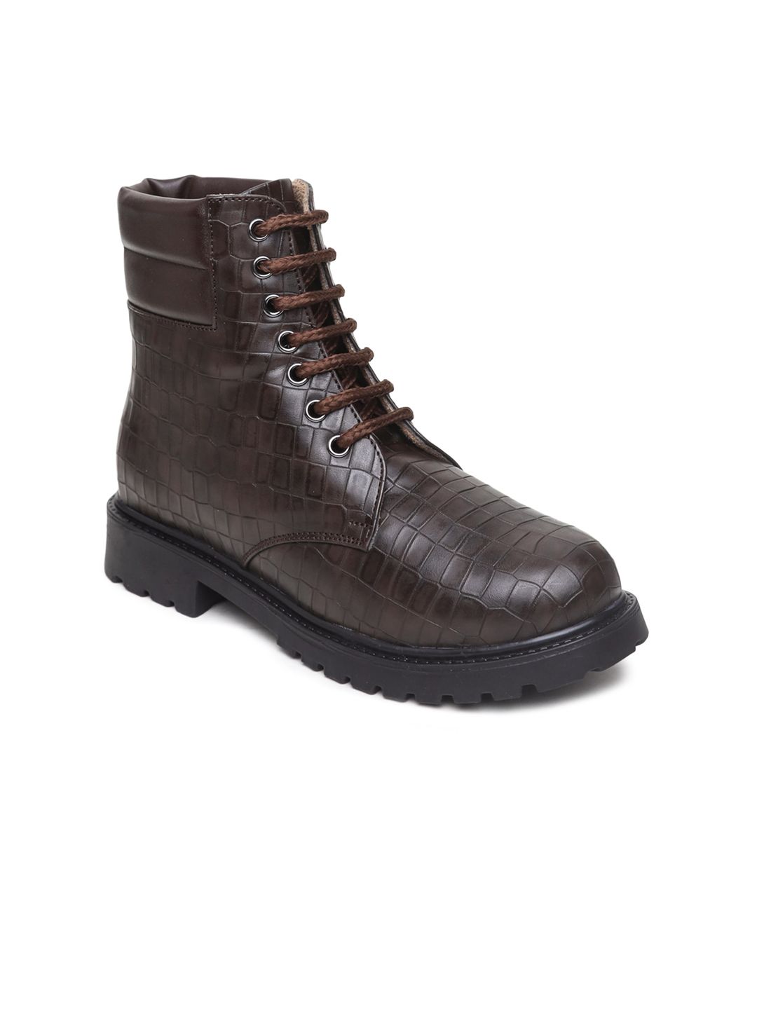 VALIOSAA Brown Textured Block Heeled Boots-picture-28