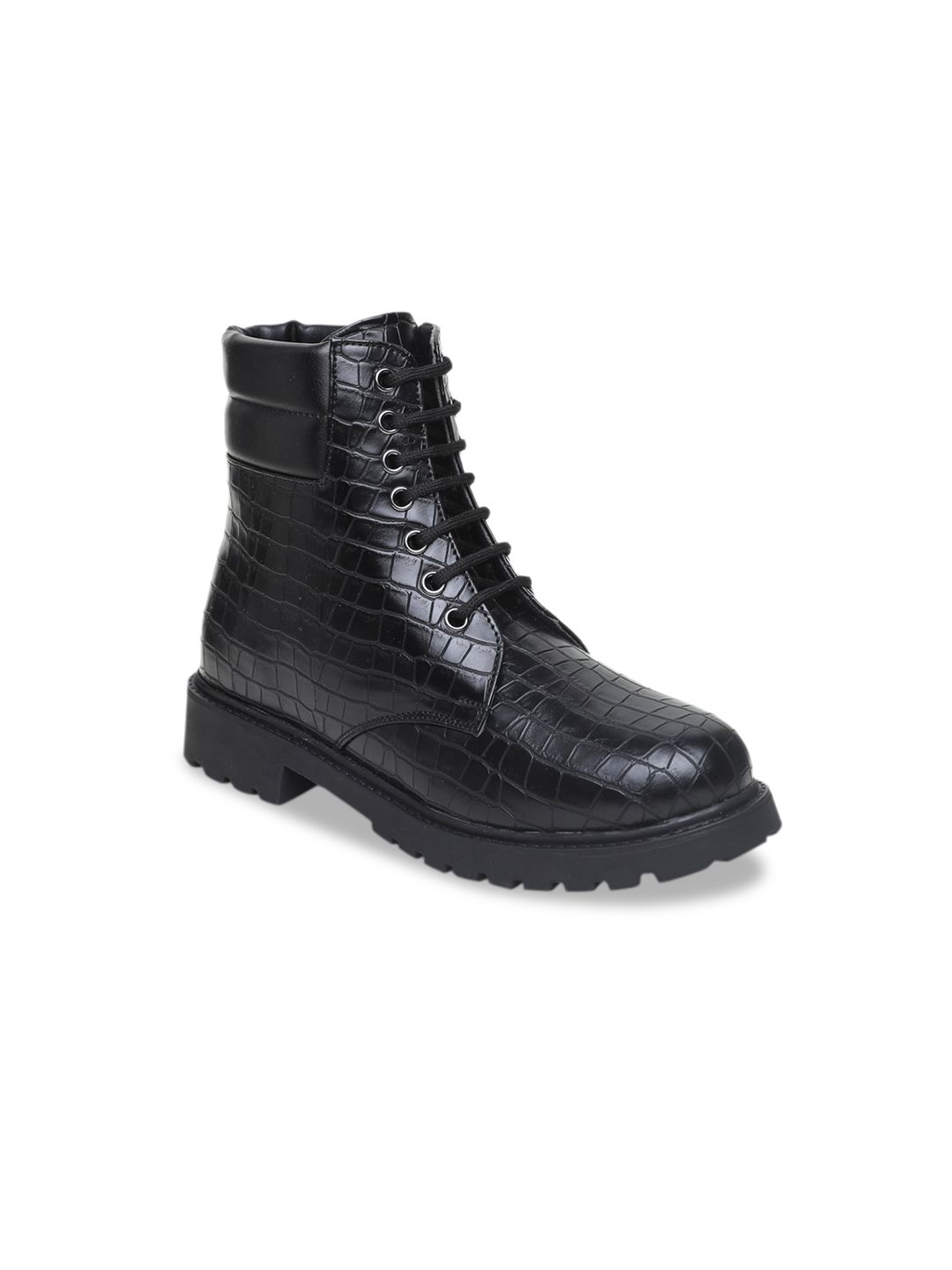 VALIOSAA Black Textured Block Heeled Boots-picture-13