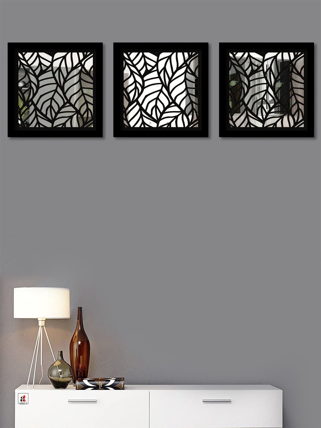 Art Street Set Of 3 Black Square Shape Decorative Wall Decor-picture-57