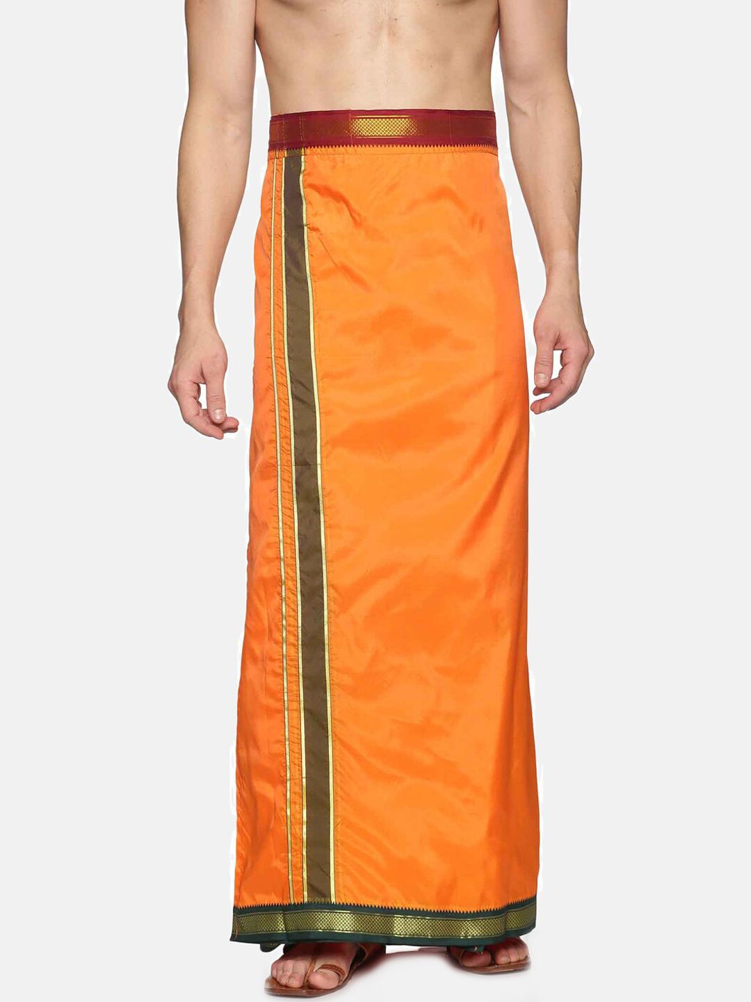 Sethukrishna Men Orange Solid Readymade Dhoti-picture-14