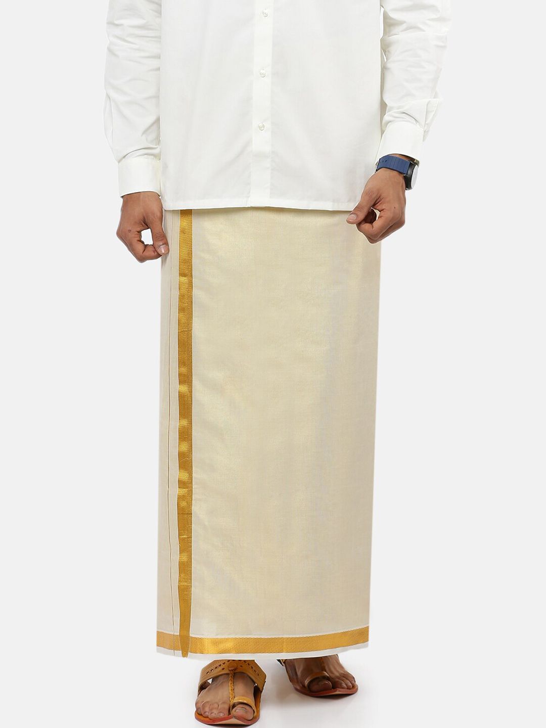 Ramraj Men Off White Solid Pure Cotton Dhoti-picture-23