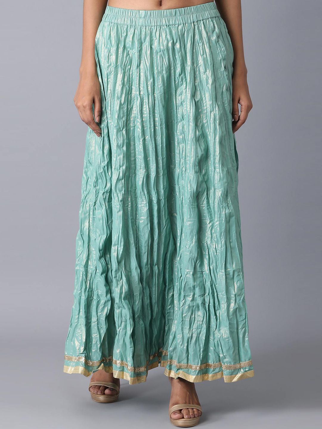elleven Women Green Solid Pure Cotton Maxi Skirt-image-32